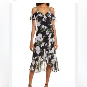 Chelsea28 Flounce Wrap Midi Dress from Nordstrom, Black Leona Floral Size XS